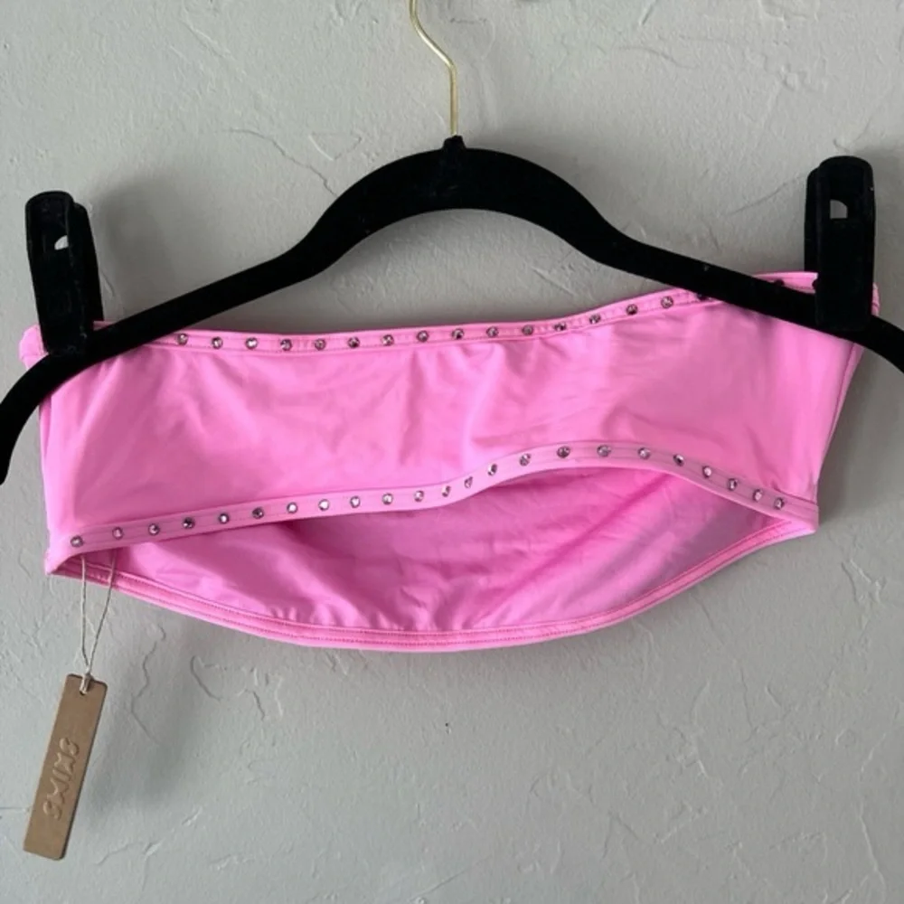 SKIMS Rhinestone Swim Bandeau Bikini Top NWT IN LIGHT PINK
